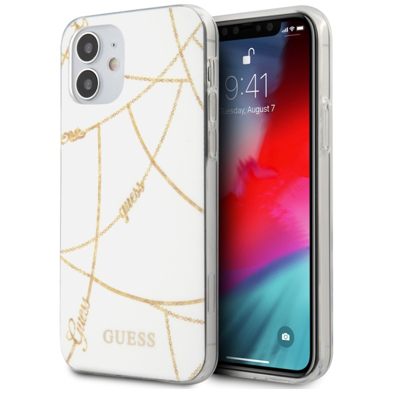 Kryt Guess GOLD CHAIN pro iPhone 12 mini - white/white