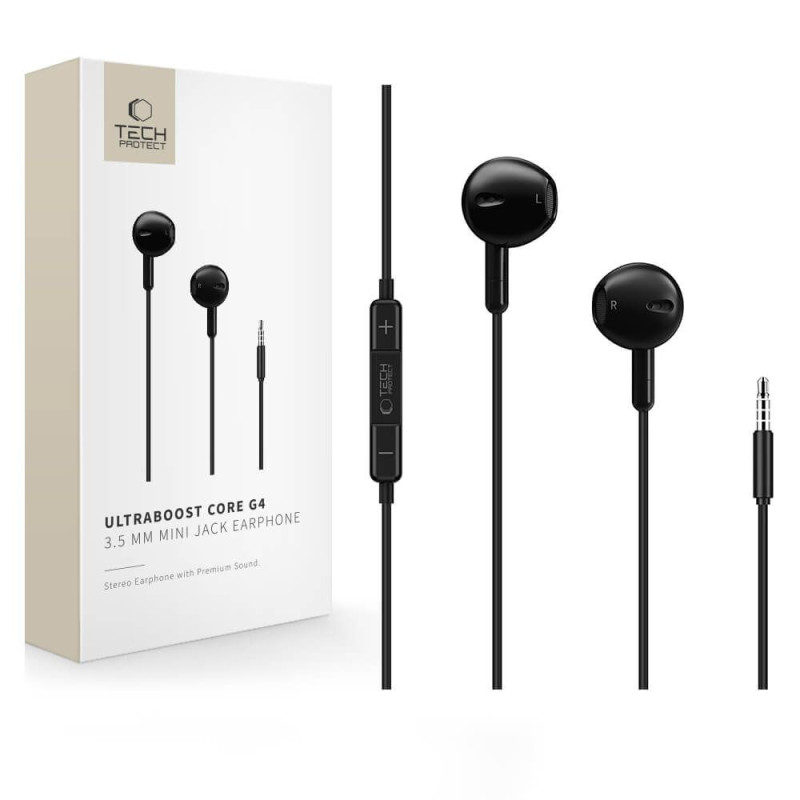 Sluchátka Tech-Protect ULTRABOOST MINI JACK EARPHONE CORE G4 pro mobilní zařízení - black