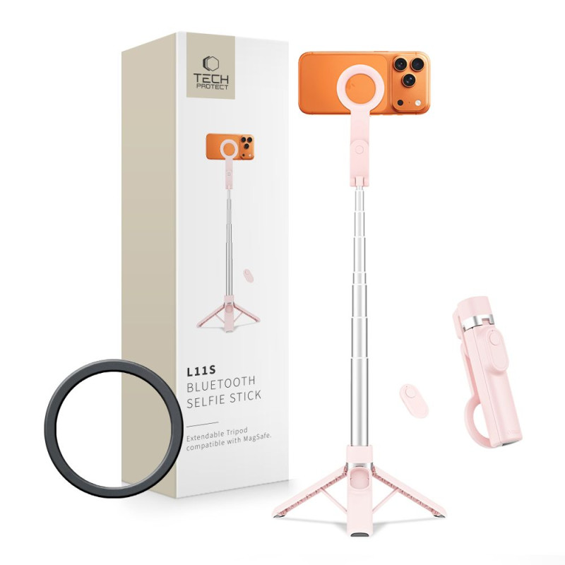 Stativ / selfie tyč Tech-Protect L11S pro zařízení s bezdrátovým připojením - růžová