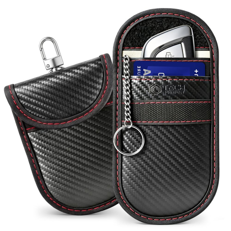 Pouzdro Tech-Protect KLR100 pro klíčenky a karty - carbon black/red