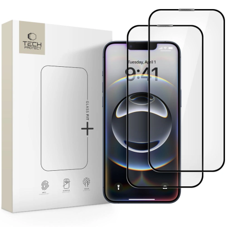Ochranné sklo Tech‑Protect Glass Fit+ pro Apple iPhone 13/13 Pro/14/16e – černá (2 ks)