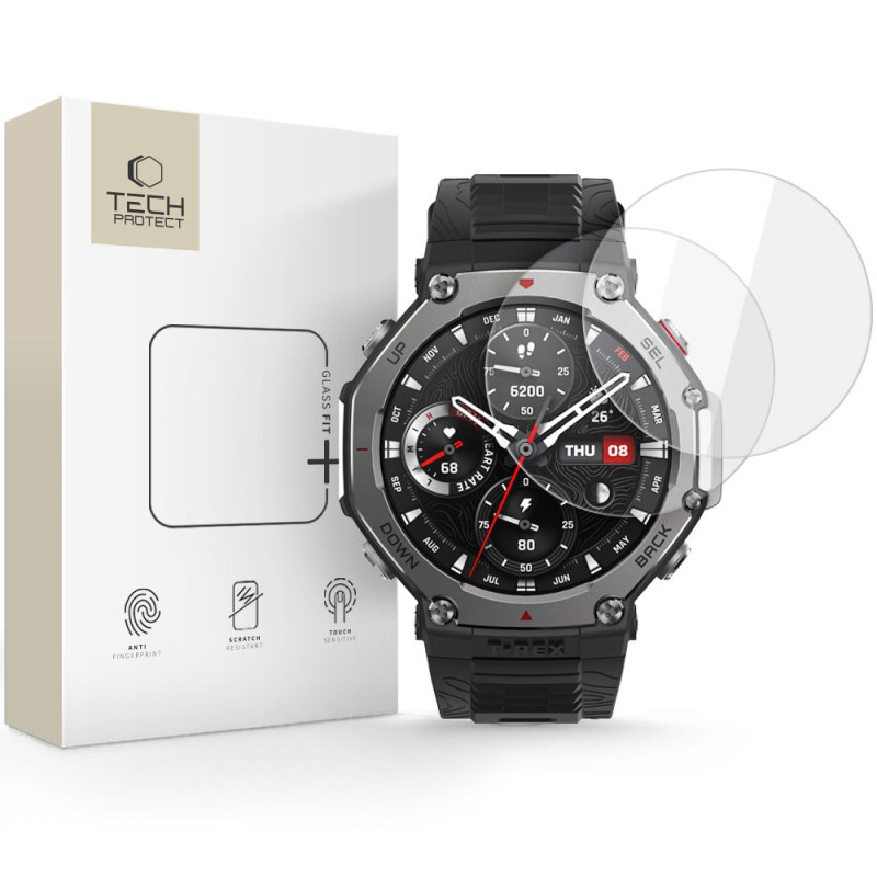 Ochranné sklo Tech-Protect GLASS FIT+ pro Amazfit T-REX 3 Pro 48mm - čiré (2× balení)