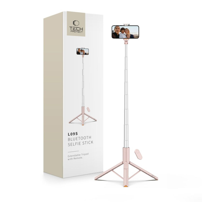 Stativ selfie TECH-PROTECT L09S Bluetooth pro telefony - růžová