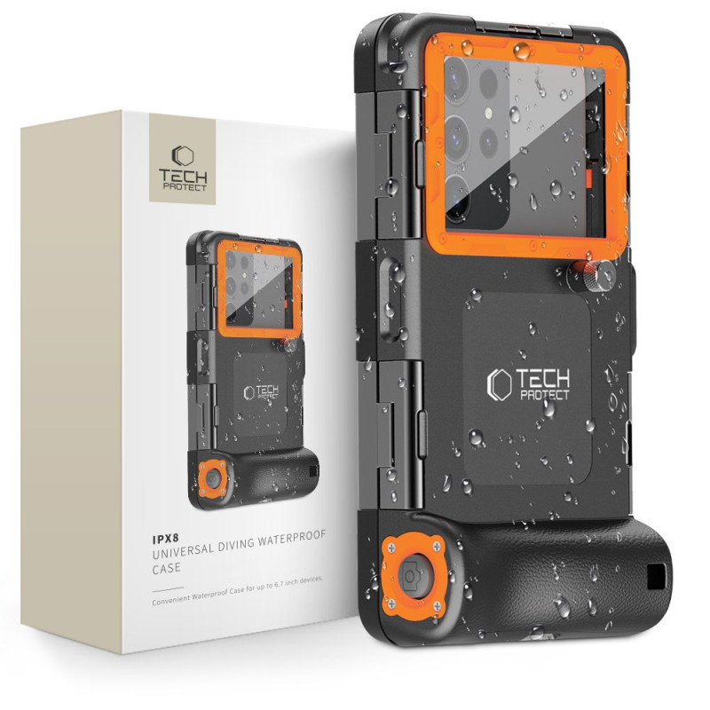 Pouzdro Tech-Protect IPX8 UNIVERSAL DIVING WATERPROOF CASE pro chytré telefony 4.7-6.7" - černá/oranžová