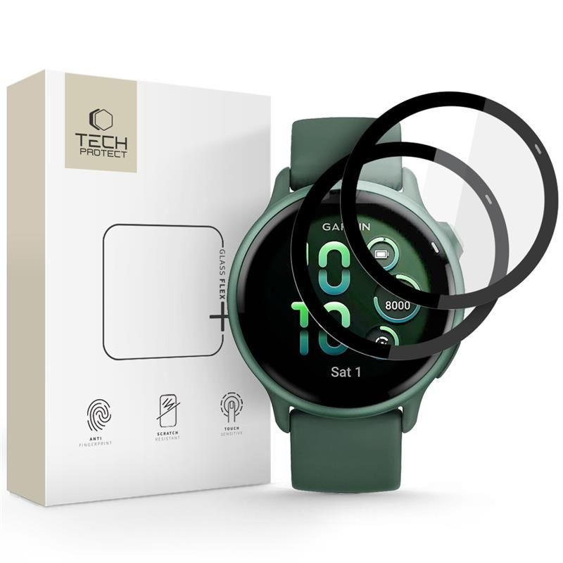 Ochranné hybridní sklo Tech-Protect Glass Flex+ 2 ks pro Garmin Vivoactive 6 - černé