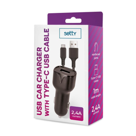 Nabíječka do auta Setty 2,4A USB-C kabel 1m černá