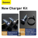 Nabíječka do auta Baseus 65W 1x USB, 1x USB-C šedá