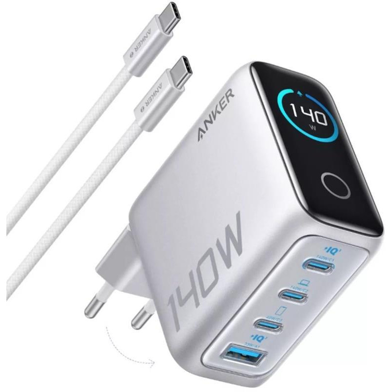 Nabíječka Anker 140W 4portová GaN pro USB-C zařízení - stříbrná