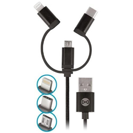 Kabel Forever 3v1 USB-A/Lightning/microUSB/USB-C 1m - černý