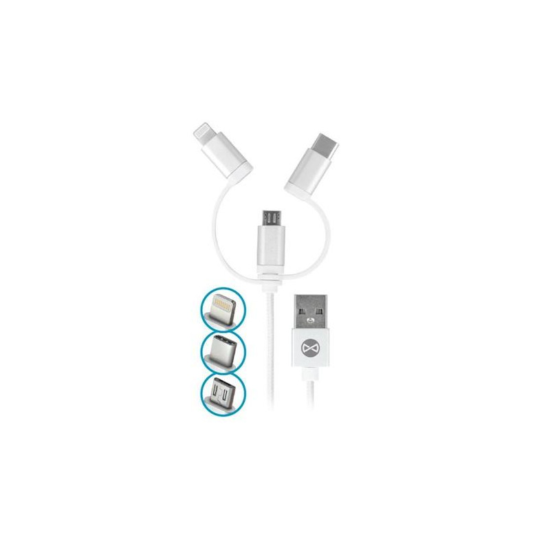 Kabel Forever 3v1 micro USB+Lightning+USB-C 1m 1,5A pro nabíjení a data - bílý