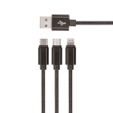 Kabel Setty 3v1 1m 2A USB/microUSB, Lightning, USB-C - černý