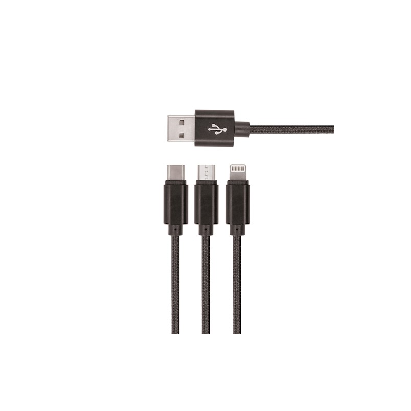 Kabel Setty 3v1 USB/microUSB, Lightning, USB-C 1m 2A pro zařízení - černý