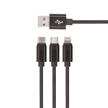 Kabel Setty 3v1 1m 2A USB/microUSB, Lightning, USB-C - černý