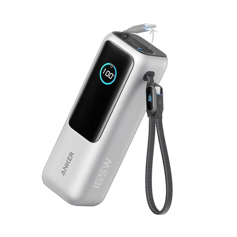 Powerbanka Anker 25000mAh, 165W s kabelem USB-C pro notebooky - stříbrná