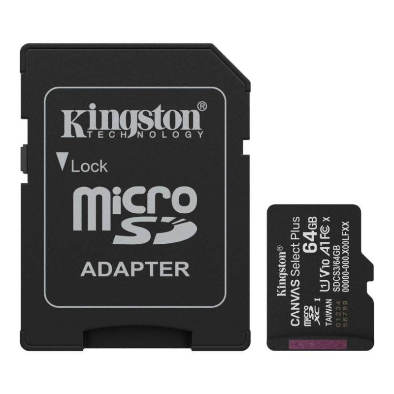 Paměťová karta Kingston Canvas SelectPlus Gen3 64GB pro zařízení s microSD - s adaptérem