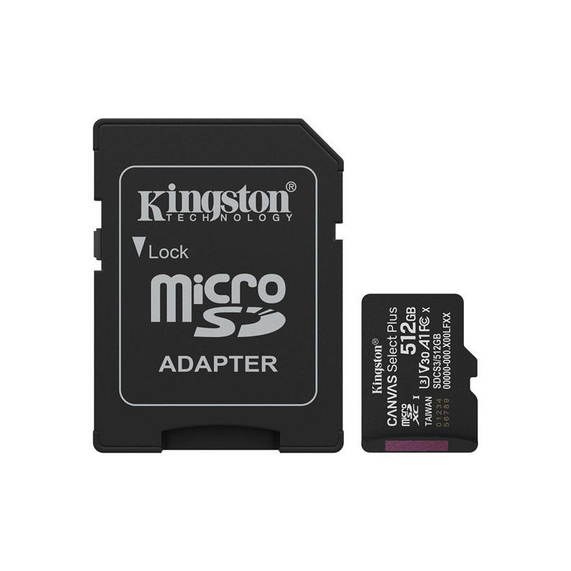 Paměťová karta Kingston 512GB CANVAS SELECTPLUS Gen3 pro zařízení s microSD - bezdrátově (s adaptérem)
