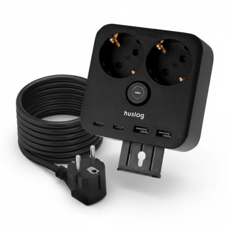 Nabíjecí stanice Huslog 15W – 2× zásuvka, USB – černá
