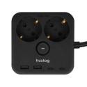 Nabíjecí stanice Huslog 15W – 2× zásuvka, USB – černá