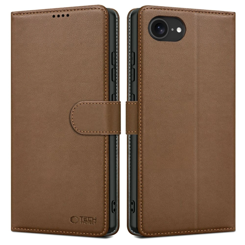Pouzdro s klopou Tech-Protect Wallet iPhone 16e – hnedé