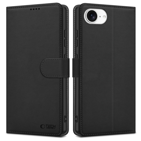 Pouzdro s klopou Tech‑Protect Wallet pro Apple iPhone 16e – matná černá