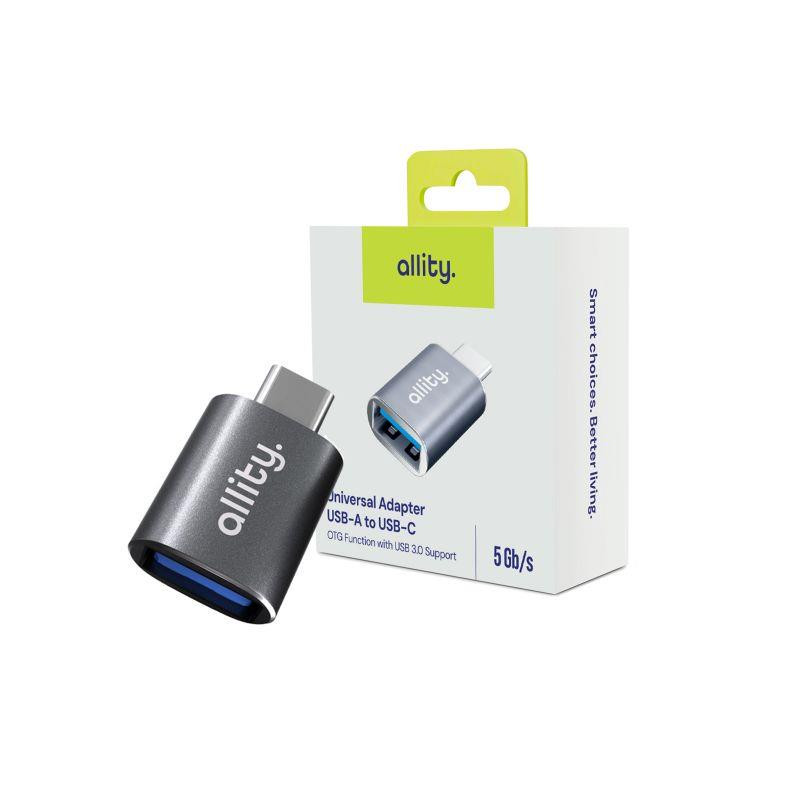 Adaptér Allity ABA-102 USB 3.0/USB-C pro zařízení s USB-A - šedý