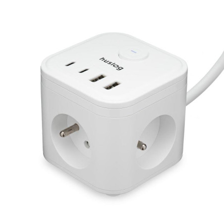 Huslog 15W nabíjecí stanice 3x zásuvka + USB-C – bílá