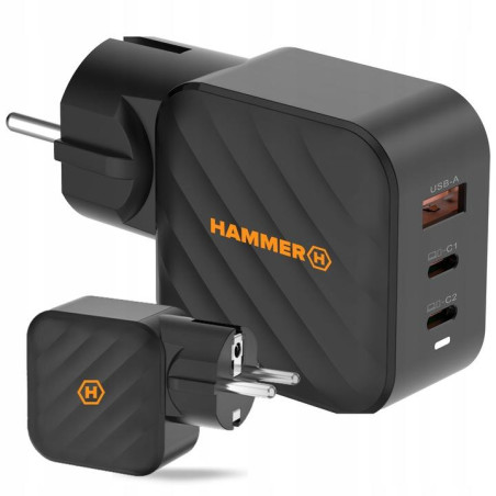 Nabíječka Hammer RAPIDCHARGE 65W 3×USB (2×USB-C) - černá