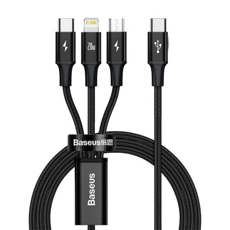 Kabel Baseus RAPID 3v1 20W USB-C/Lightning/Micro 1,5m - černý