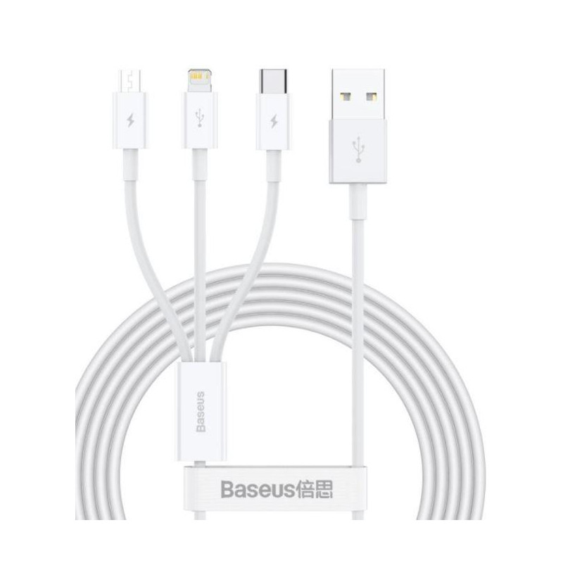 Kabel Baseus SUPERIOR 3v1 pro nabíjení USB/microUSB, Lightning, USB-C - bílý
