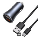 Baseus GOLDEN CONTACTOR PRO nabíječka do auta 40W 2x USB-C 1m - šed