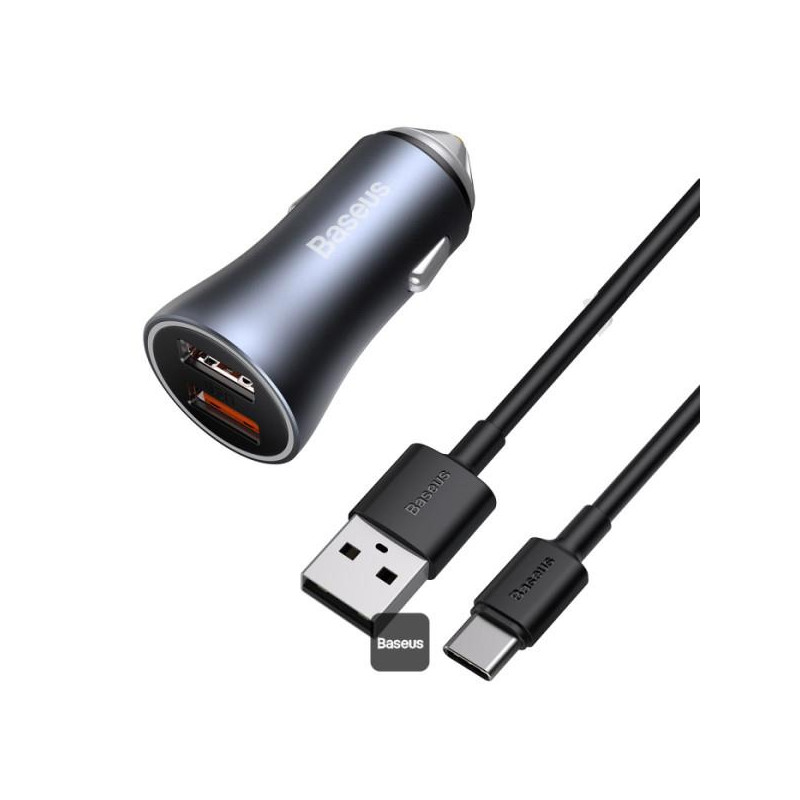 Nabíječka Baseus GOLDEN CONTACTOR PRO do auta s kabelem USB-C 1m 40W 2x USB - šedá