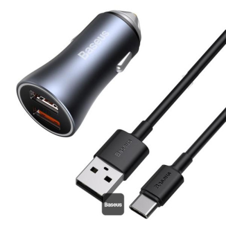 Baseus GOLDEN CONTACTOR PRO nabíječka do auta 40W 2x USB-C 1m - šed