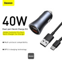 Baseus GOLDEN CONTACTOR PRO nabíječka do auta 40W 2x USB-C 1m - šed