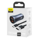 Baseus GOLDEN CONTACTOR PRO nabíječka do auta 40W 2x USB-C 1m - šed