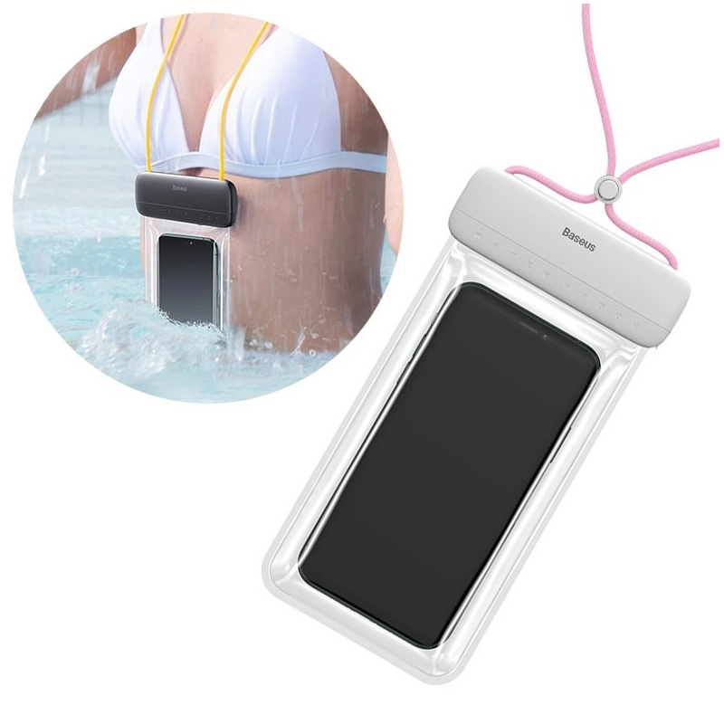BASEUS ACFSD-D24 Vodotěsné IPX8 pouzdro pro mobilní telefon až 7,2", bílo-růžové