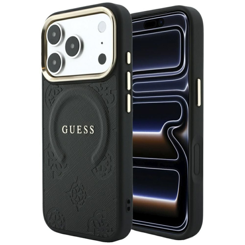 Kryt Guess Saffiano Peony & Ring pro iPhone 18 Pro Max - černý