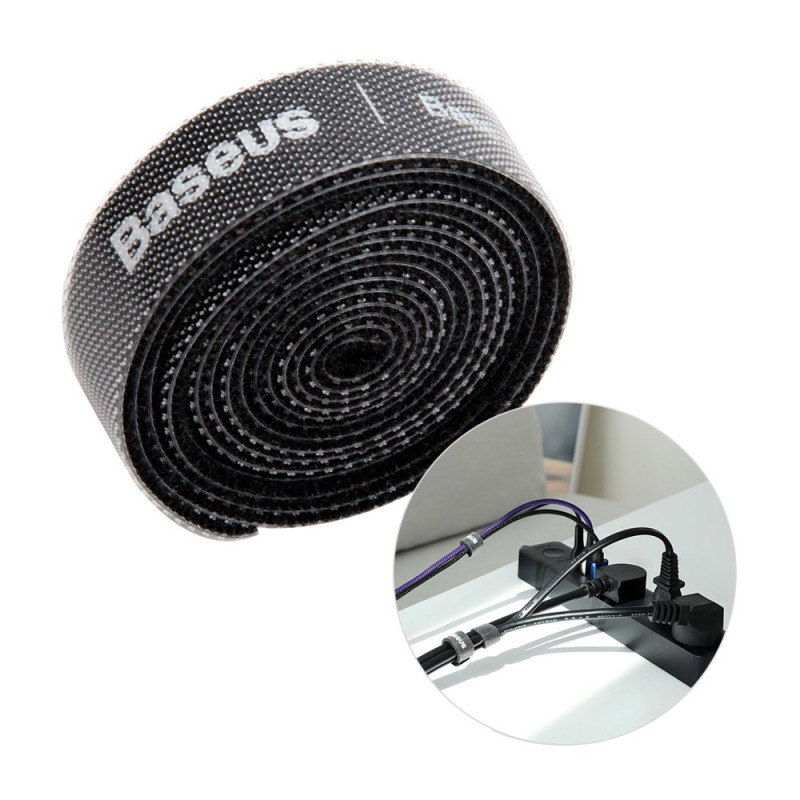 BASEUS ACMGT-E01 Rainbow Circle Velcro Straps - páska na suchý zip pro organizaci kabelů, 1m, černá