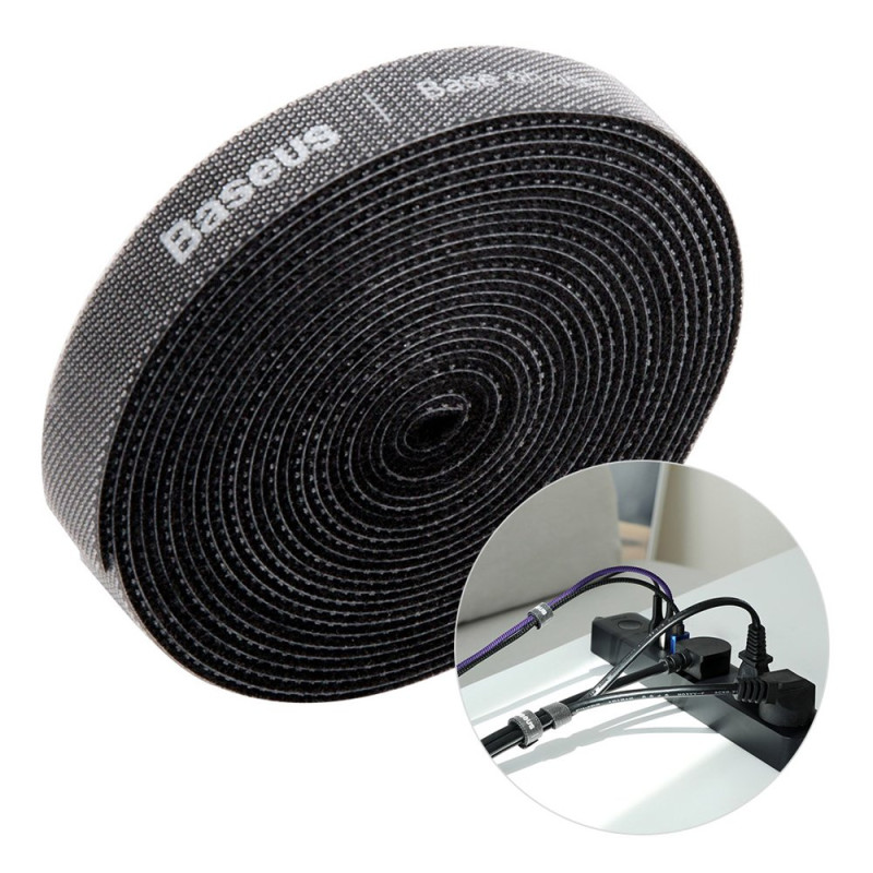 BASEUS ACMGT-F01 Rainbow Circle Velcro Straps - páska na suchý zip pro organizaci kabelů, 3m, černá
