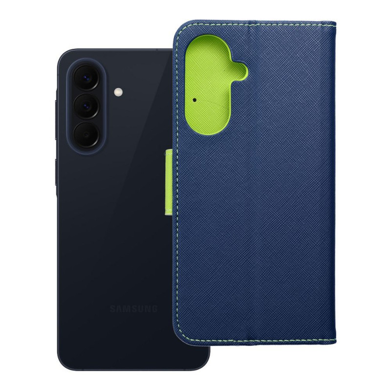 Kryt FANCY Book pro Samsung A57 5G - tmavě modrý / limetkový