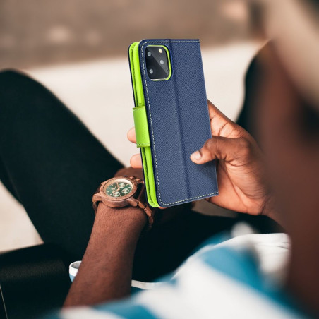 Kryt (flip pouzdro) FANCY Book pro Samsung A37 - tmavě modrý/limetkový