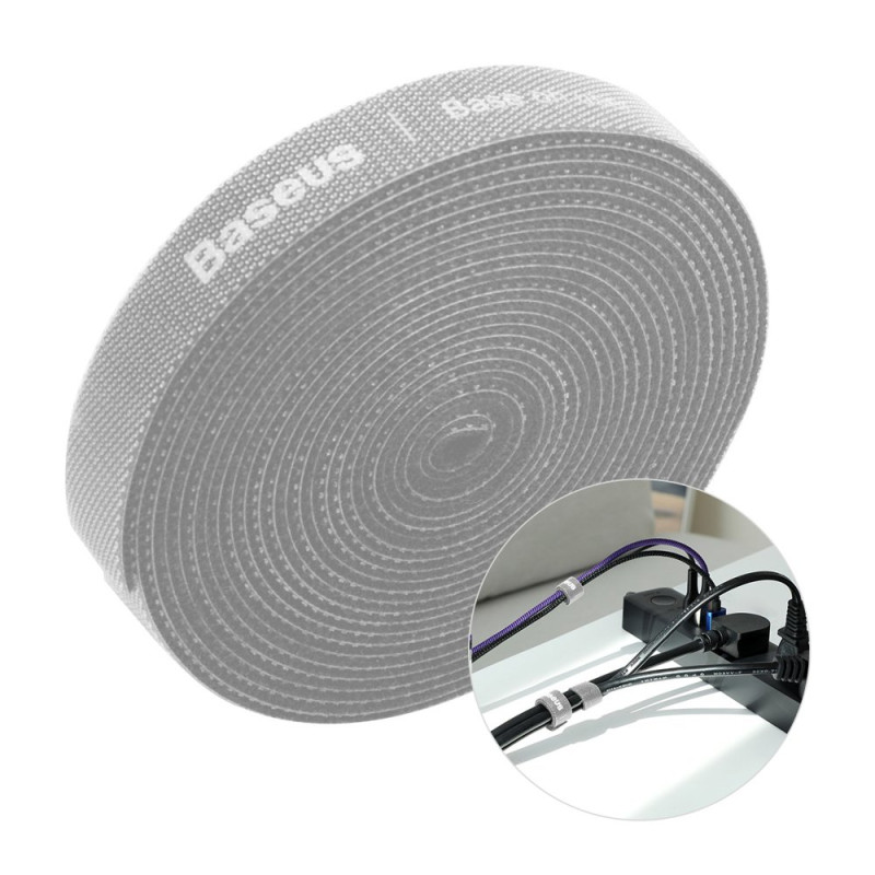 BASEUS ACMGT-F0G Rainbow Circle Velcro Straps - páska na suchý zip pro organizaci kabelů, 3m, šedá