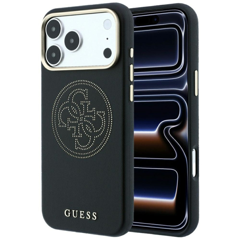 Pouzdro Guess Perforated 4G Gold Logo Magsafe pro iPhone 17 Pro / 18 Pro - černé