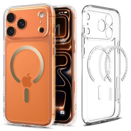 Pouzdro Spigen Ultra Hybrid Mag MagSafe pro iPhone 17 Pro – Clear/Gold