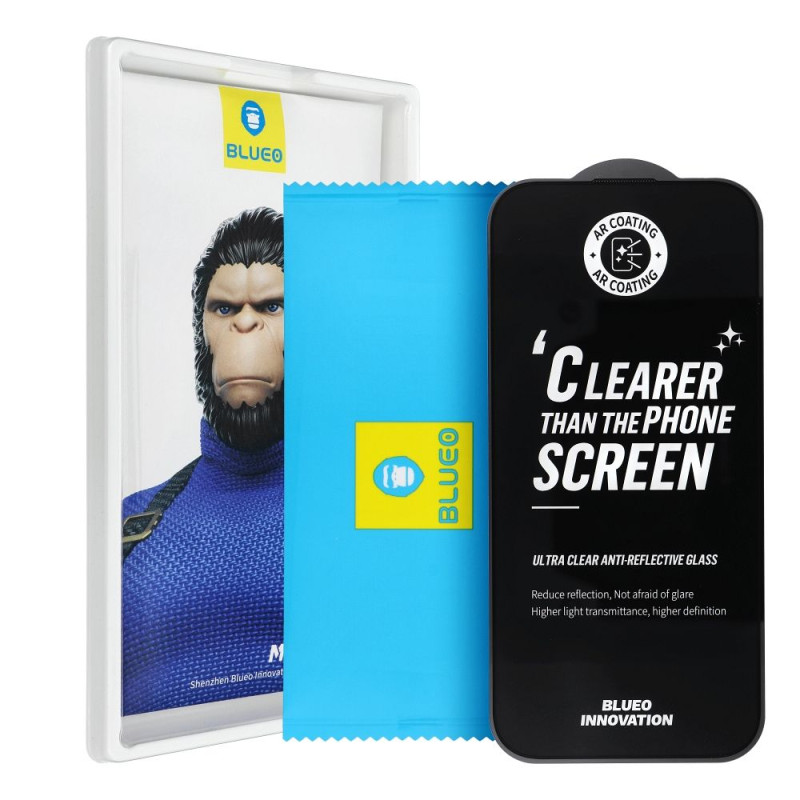 Ochranné sklo Blueo 5D Mr. Monkey Glass Strong Premium Ultra Clear AR pro iPhone 16 - černé