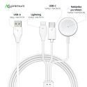 AG PREMIUM C3163 Nabíjecí kabel 3v1 (Lightning, USB-C, Apple Watch) 10W, 1,2 m, bílý