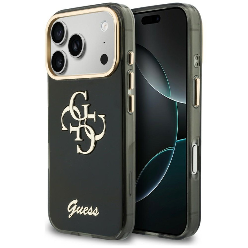 Kryt Guess IML 4G SCRIPT Metal Case pro iPhone 17 Pro / 18 Pro - black