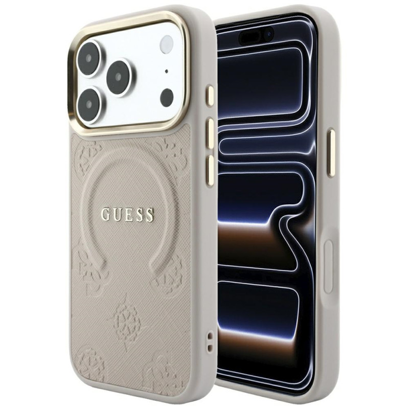 Kryt Guess SAFFIANO Peony & RING MagSafe pro iPhone 17 Pro Max / 18 Pro Max - růžová