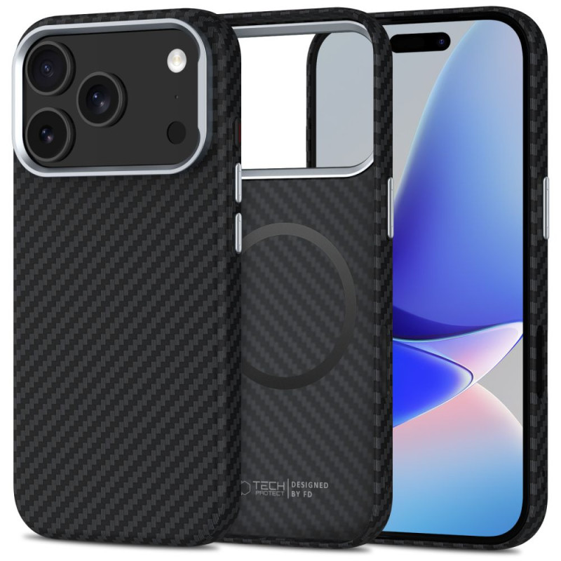 Pouzdro Tech-Protect Ion Carbon MagSafe pro iPhone 17 Pro Max – černé/stříbrné