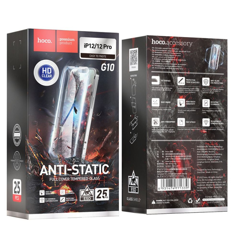 Ochranné sklo Hoco HD Anti-static 25 pcs G10 pro iPhone 12 PRO MAX - černý rámeček