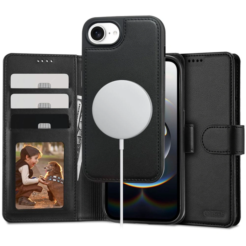 Pouzdro Tech-Protect Wallet MagSafe pro iPhone 16e - matná černá